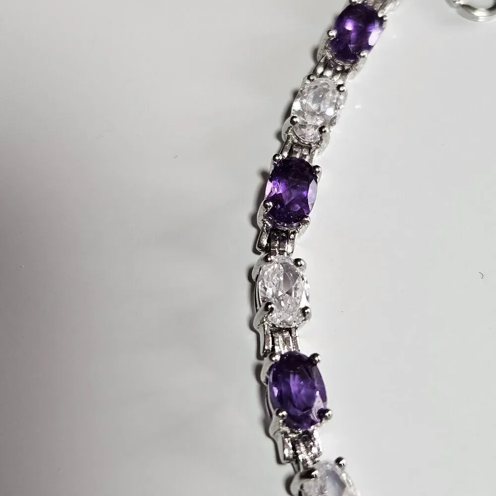 Sterling Silver Amethyst & CZ Tennis Bracelet 7.5